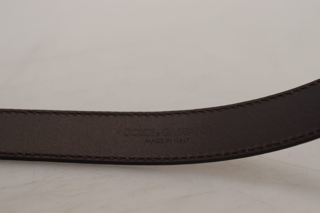 Dolce &amp; Gabbana Gold Leather Silver Square Metal Buckle Belt