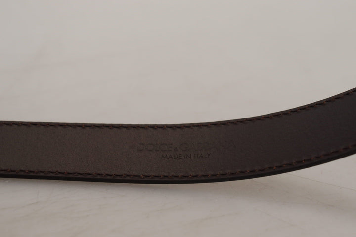 Dolce &amp; Gabbana Gold Leather Silver Square Metal Buckle Belt