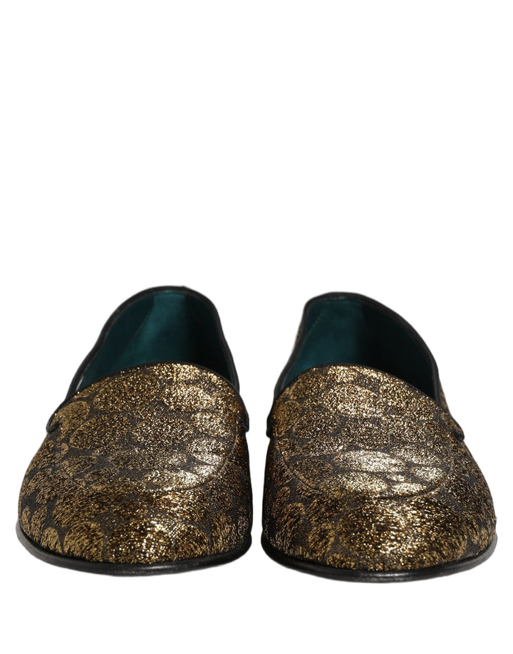 Men’s Dolce &amp; Gabbana Gold Lurex Glitter Men Slip on Loafers Shoes