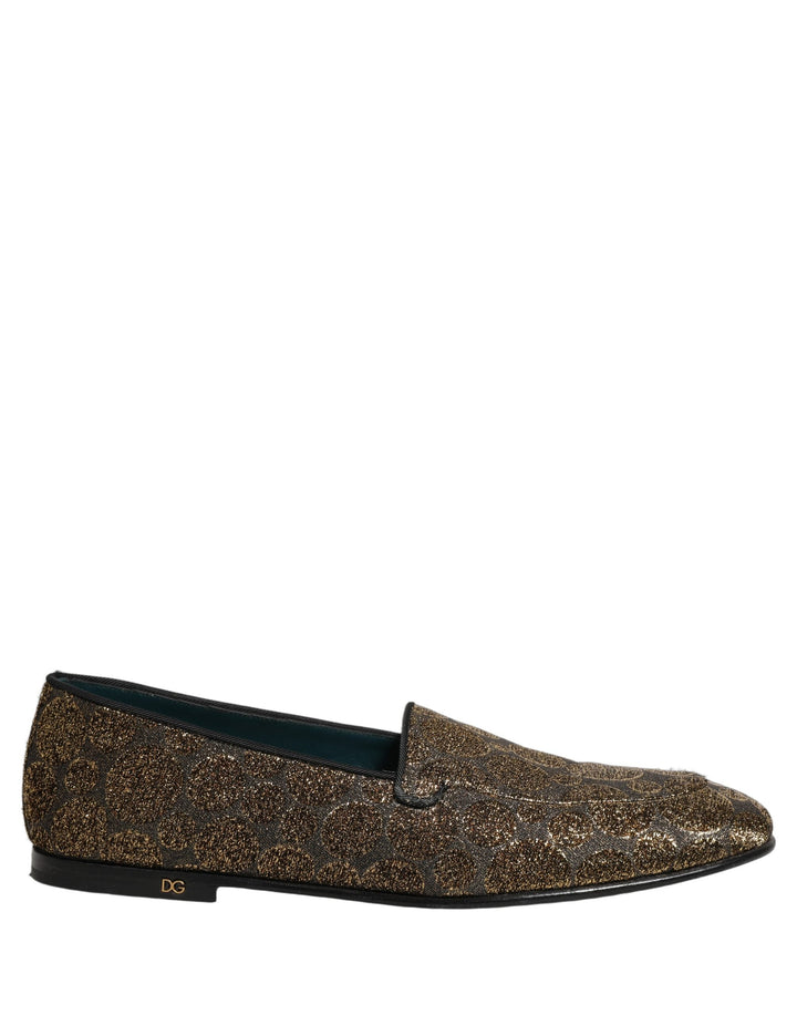 Men’s Dolce &amp; Gabbana Gold Lurex Glitter Men Slip on Loafers Shoes