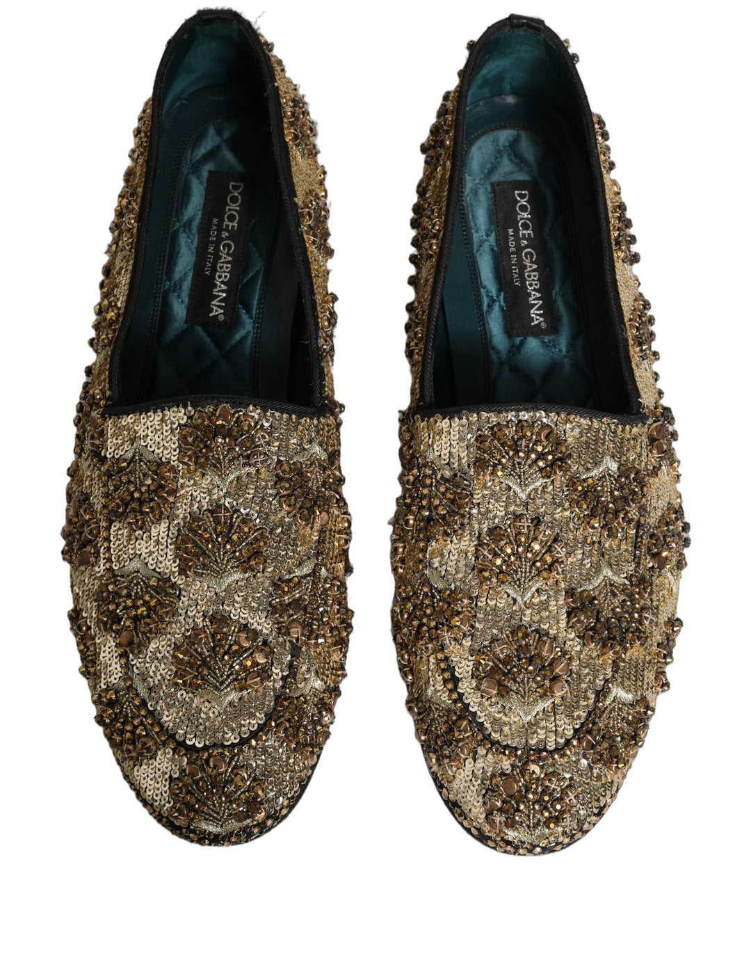 Men’s Dolce &amp; Gabbana Gold Sequin Embellished Dress Loafers Shoes