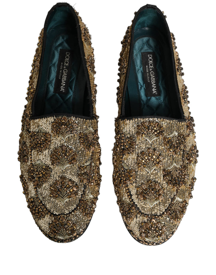 Men’s Dolce &amp; Gabbana Gold Sequin Embellished Dress Loafers Shoes