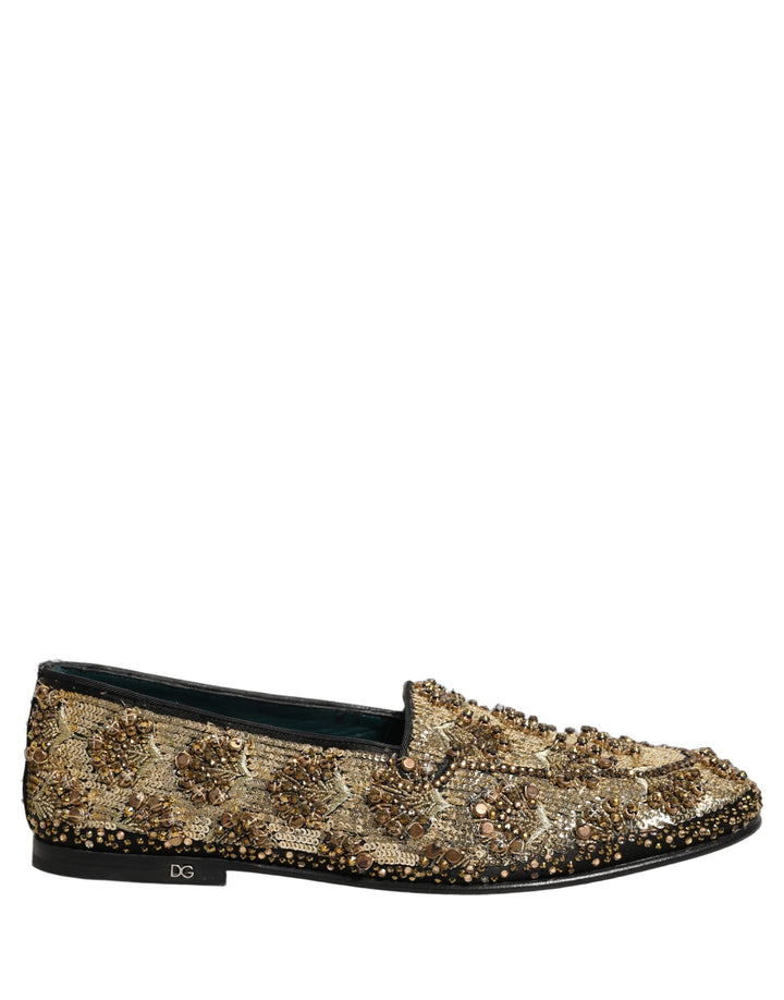 Men’s Dolce &amp; Gabbana Gold Sequin Embellished Dress Loafers Shoes