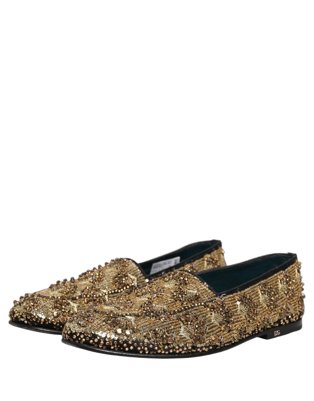 Men’s Dolce &amp; Gabbana Gold Sequin Embellished Dress Loafers Shoes