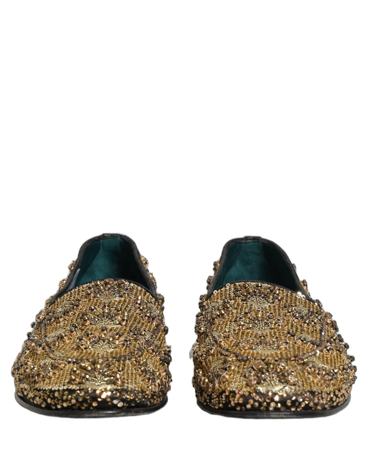 Men’s Dolce &amp; Gabbana Gold Sequin Embellished Dress Loafers Shoes