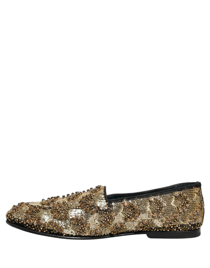 Men’s Dolce &amp; Gabbana Gold Sequin Embellished Dress Loafers Shoes