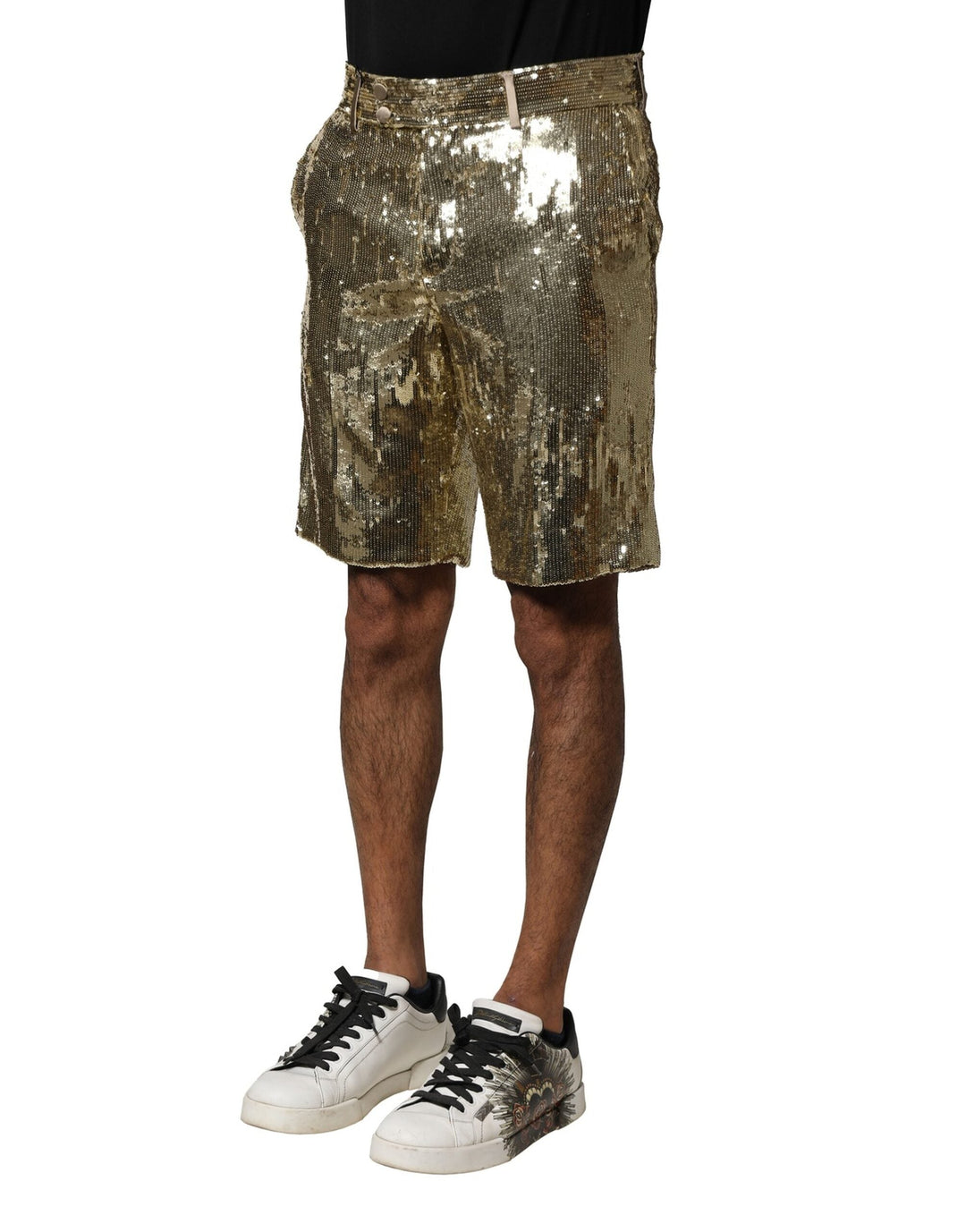 Men’s Dolce &amp; Gabbana Gold Sequin Polyester Embellished Bermuda Shorts