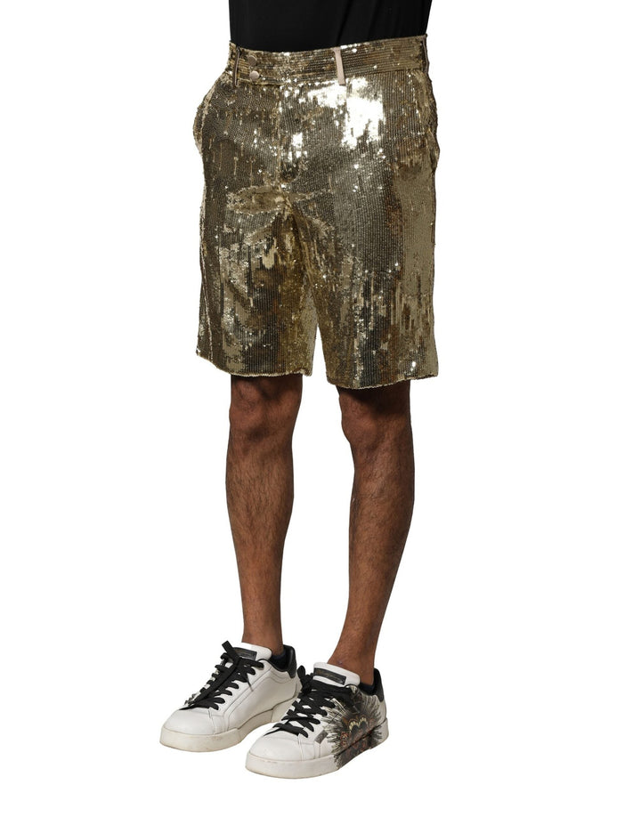 Men’s Dolce &amp; Gabbana Gold Sequin Polyester Embellished Bermuda Shorts