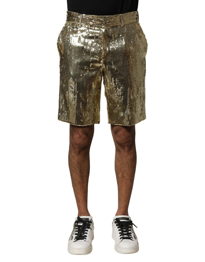 Men’s Dolce &amp; Gabbana Gold Sequin Polyester Embellished Bermuda Shorts