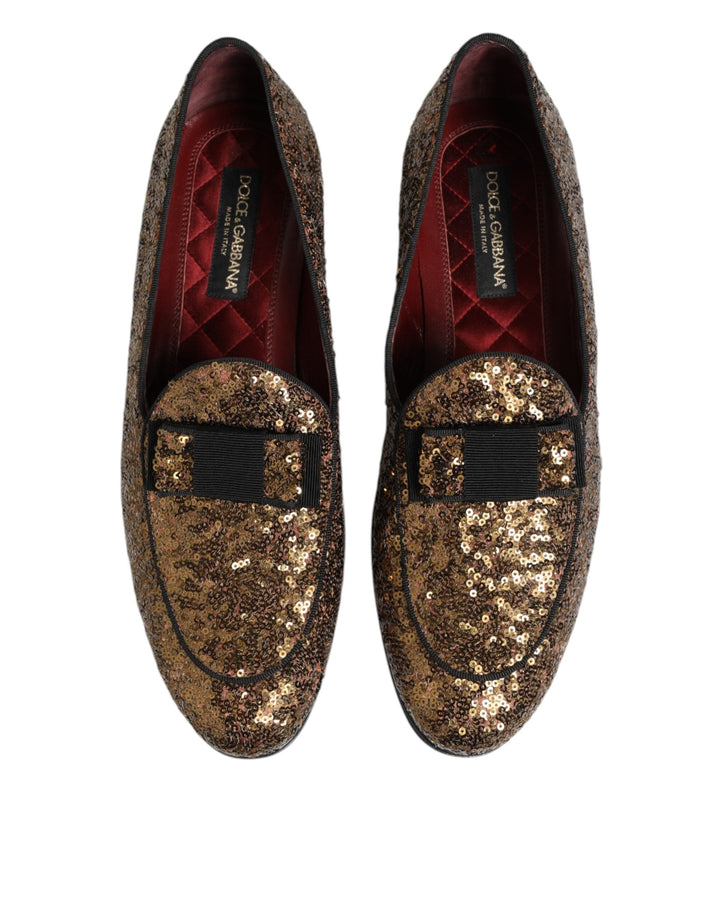 Men’s Dolce &amp; Gabbana Gold Sequined Slip on Loafers Men Dress Shoes