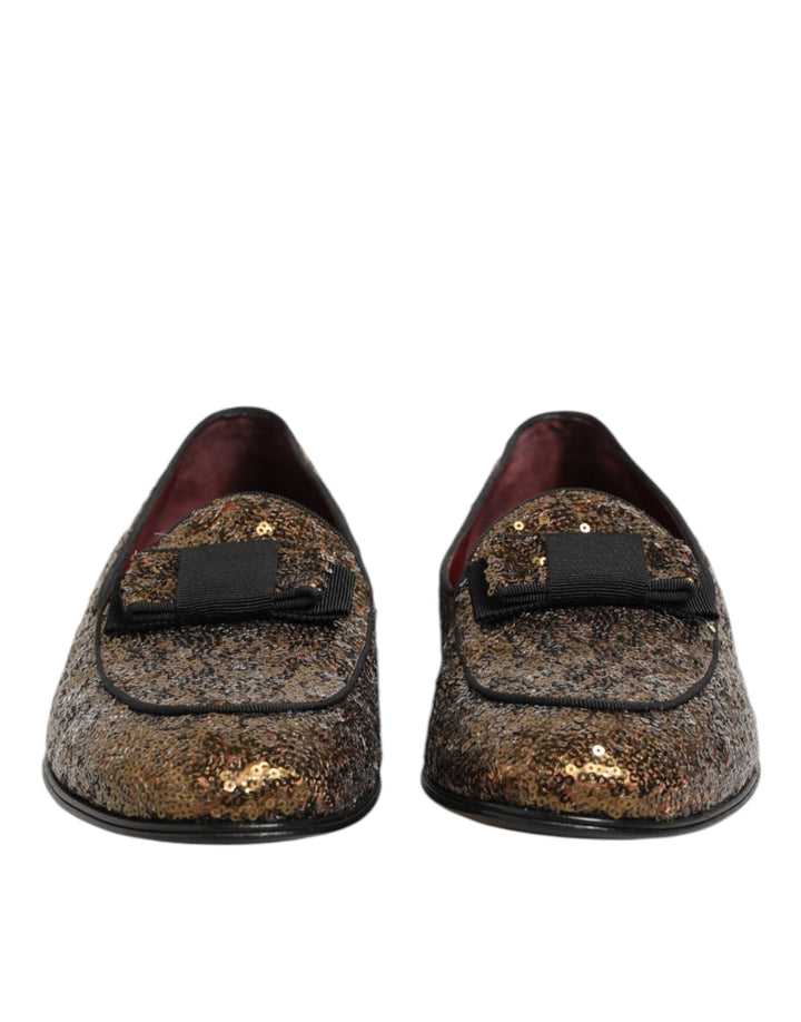 Men’s Dolce &amp; Gabbana Gold Sequined Slip on Loafers Men Dress Shoes