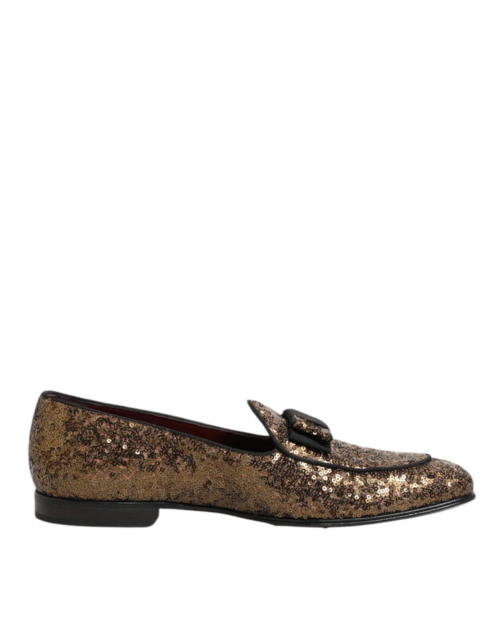 Men’s Dolce &amp; Gabbana Gold Sequined Slip on Loafers Men Dress Shoes
