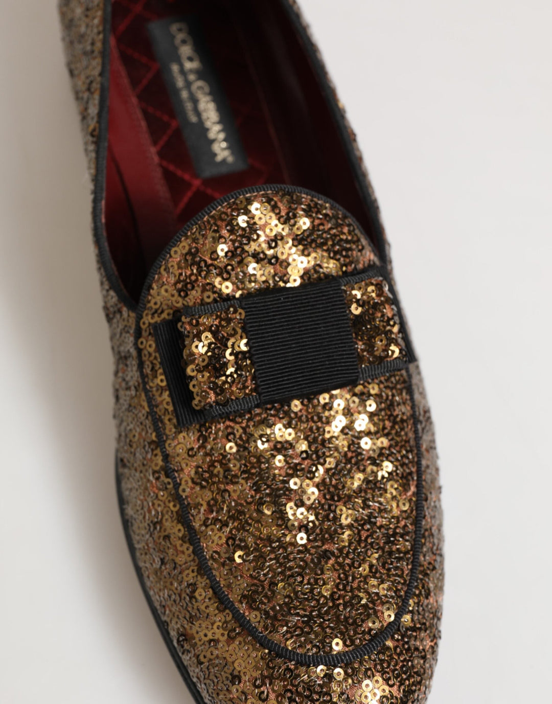 Men’s Dolce &amp; Gabbana Gold Sequined Slip on Loafers Men Dress Shoes