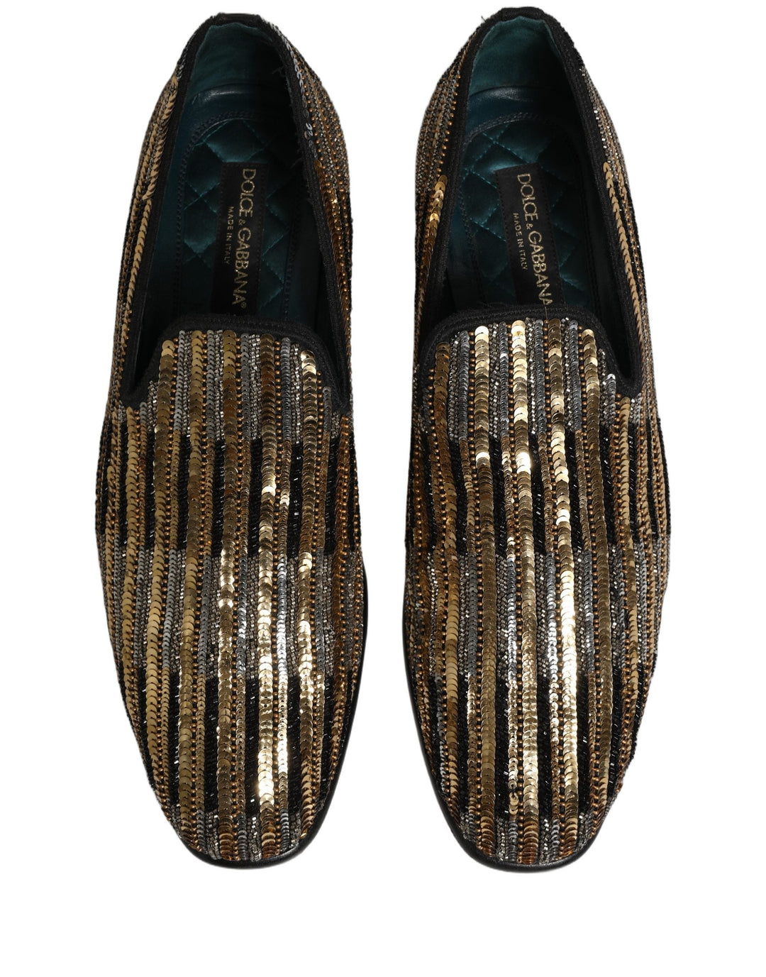 Men’s Dolce &amp; Gabbana Gold Striped Sequin Embellished Loafer Shoes