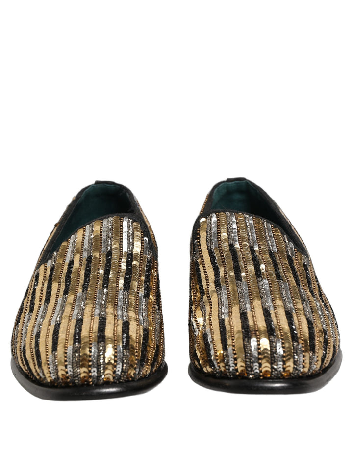 Men’s Dolce &amp; Gabbana Gold Striped Sequin Embellished Loafer Shoes
