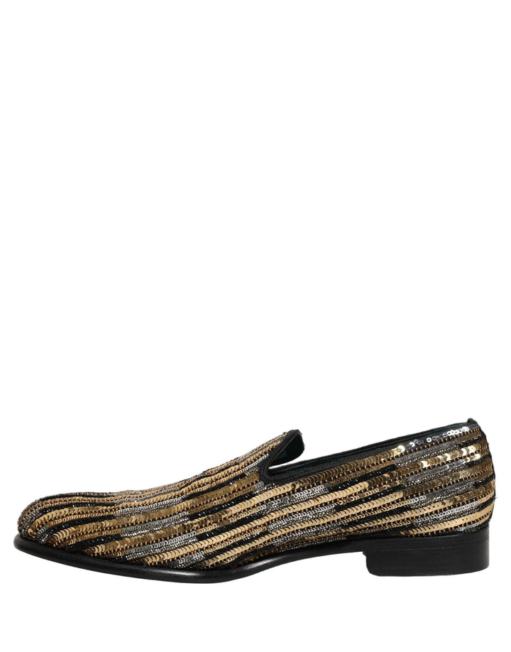 Men’s Dolce &amp; Gabbana Gold Striped Sequin Embellished Loafer Shoes