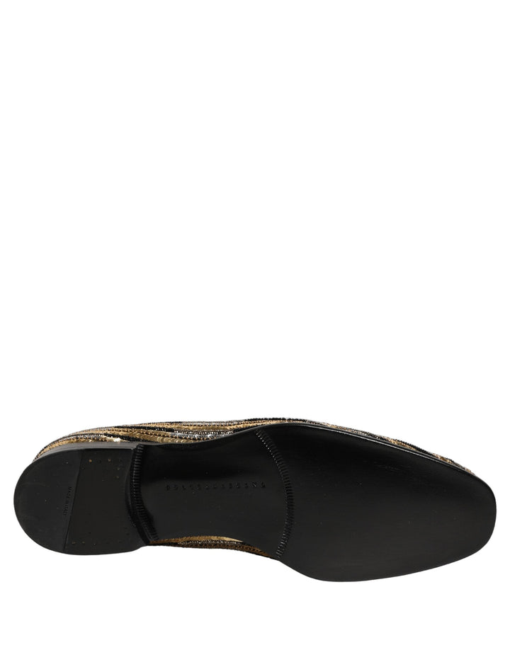 Men’s Dolce &amp; Gabbana Gold Striped Sequin Embellished Loafer Shoes