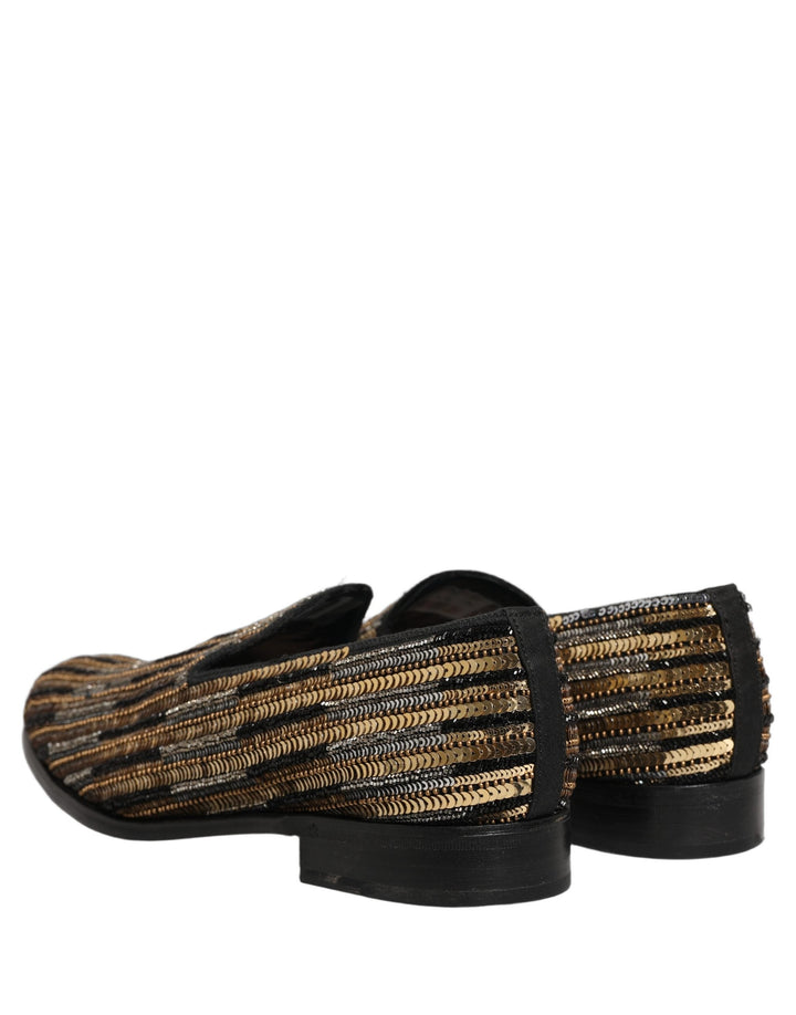 Men’s Dolce &amp; Gabbana Gold Striped Sequin Embellished Loafer Shoes