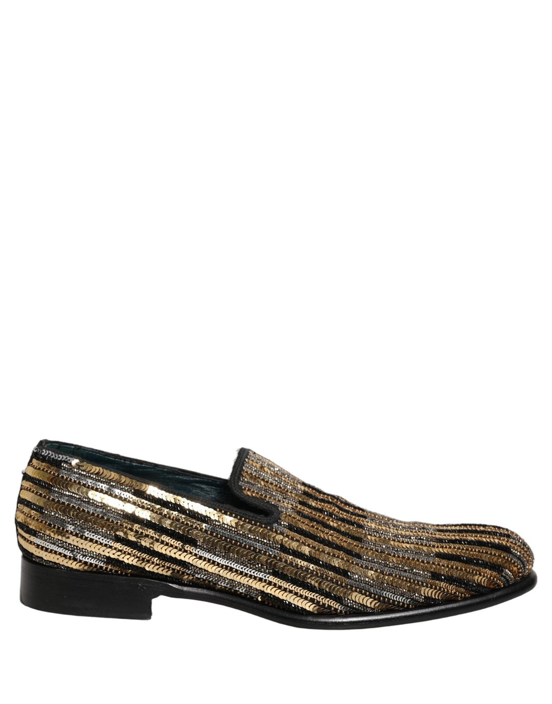 Men’s Dolce &amp; Gabbana Gold Striped Sequin Embellished Loafer Shoes
