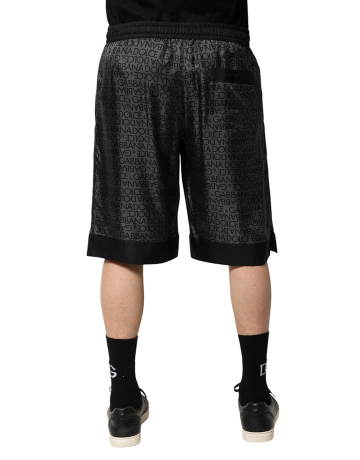 Men’s Dolce &amp; Gabbana Gray Black Silk Dg Logo Men Bermuda Shorts