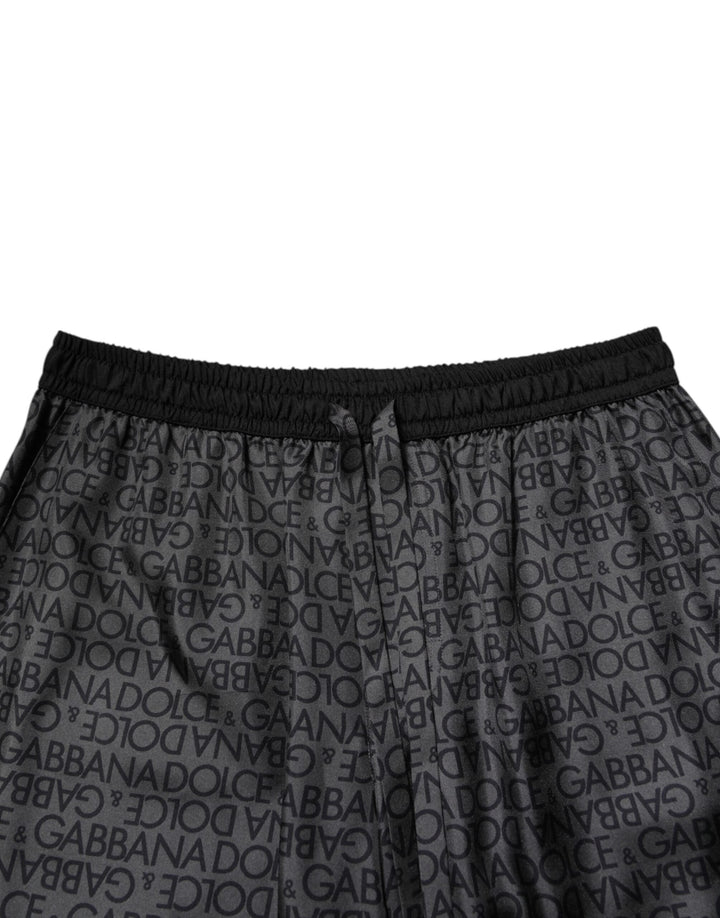 Men’s Dolce &amp; Gabbana Gray Black Silk Dg Logo Men Bermuda Shorts