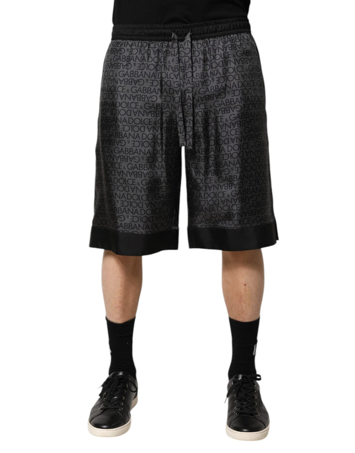 Men’s Dolce &amp; Gabbana Gray Black Silk Dg Logo Men Bermuda Shorts