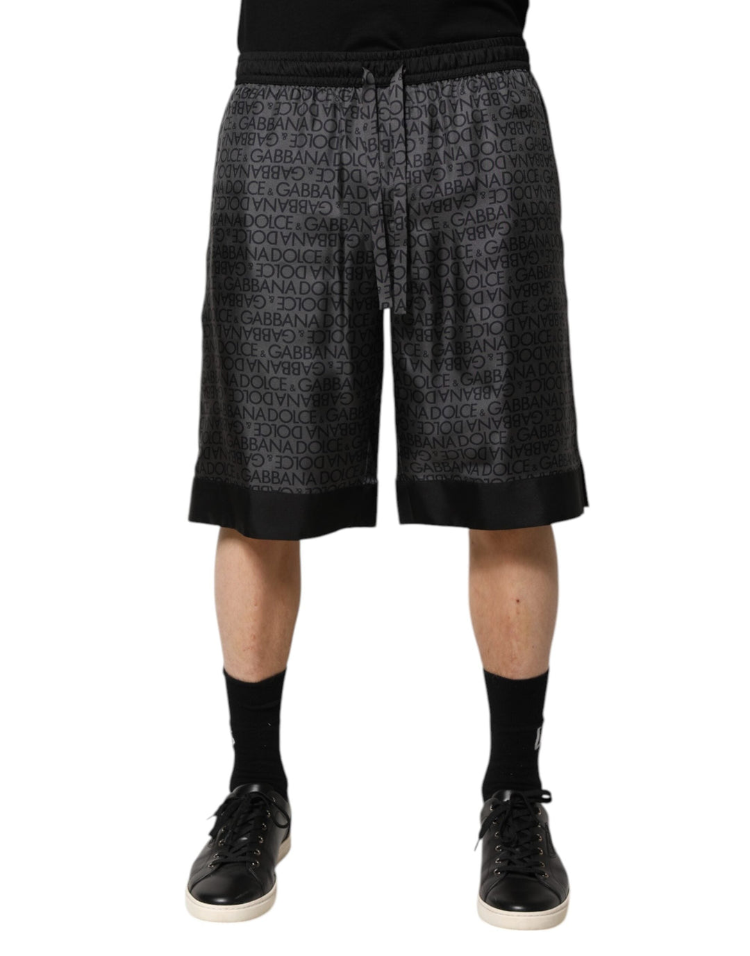 Men’s Dolce &amp; Gabbana Gray Black Silk Dg Logo Men Bermuda Shorts