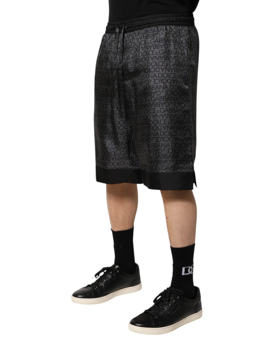 Men’s Dolce &amp; Gabbana Gray Black Silk Dg Logo Men Bermuda Shorts