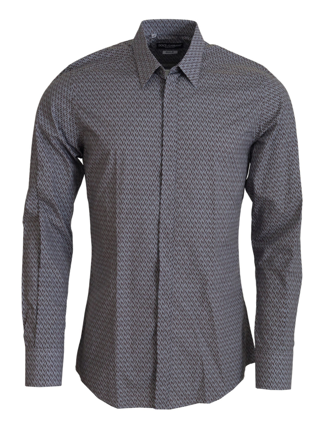 Men’s Dolce &amp; Gabbana Gray Brown Gold Slim Fit Dress Formal Shirt