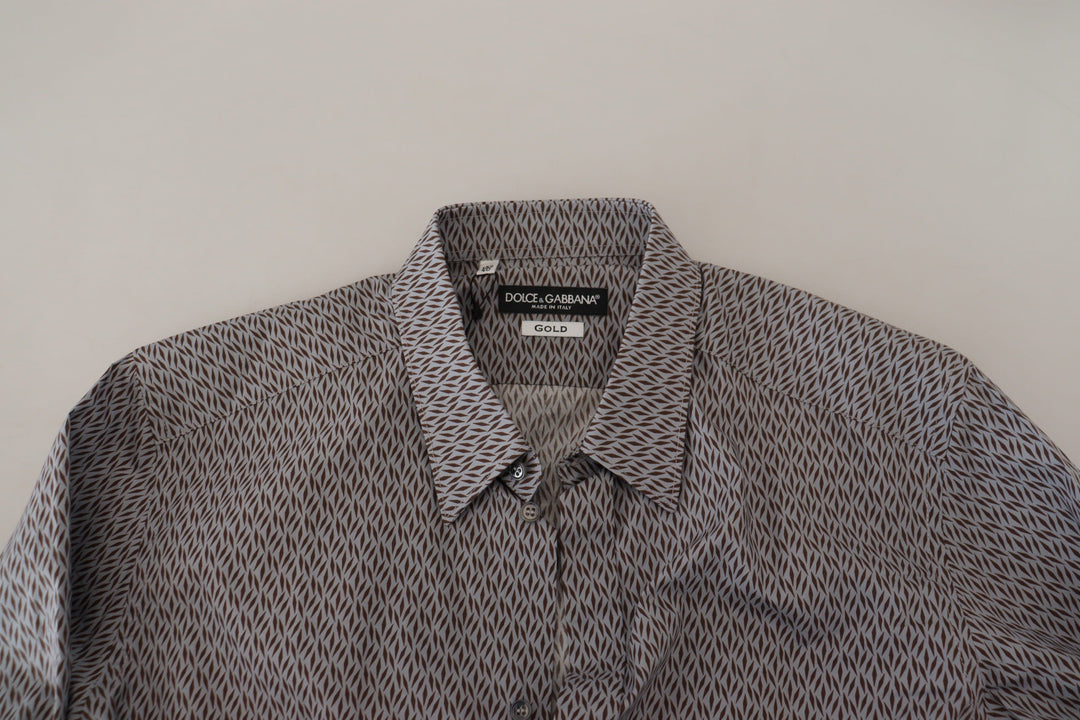 Men’s Dolce &amp; Gabbana Gray Brown Gold Slim Fit Dress Formal Shirt