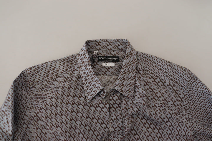 Men’s Dolce &amp; Gabbana Gray Brown Gold Slim Fit Dress Formal Shirt