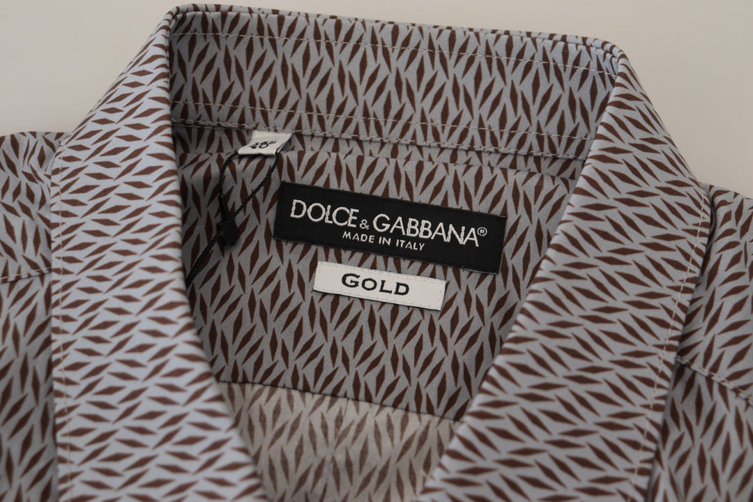 Men’s Dolce &amp; Gabbana Gray Brown Gold Slim Fit Dress Formal Shirt