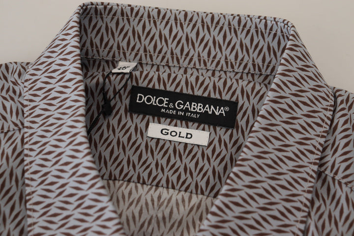 Men’s Dolce &amp; Gabbana Gray Brown Gold Slim Fit Dress Formal Shirt
