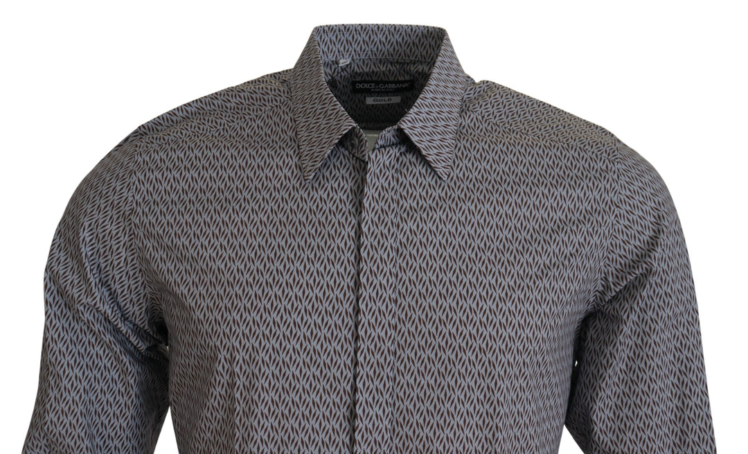 Men’s Dolce &amp; Gabbana Gray Brown Gold Slim Fit Dress Formal Shirt