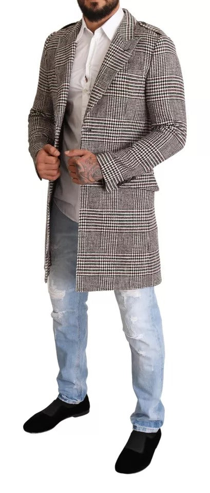 Men’s Dolce &amp; Gabbana Gray Check Plaid Long Trench Coat Jacket