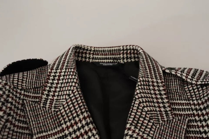 Men’s Dolce &amp; Gabbana Gray Check Plaid Long Trench Coat Jacket