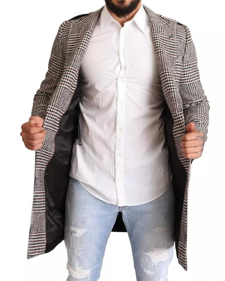 Men’s Dolce &amp; Gabbana Gray Check Plaid Long Trench Coat Jacket