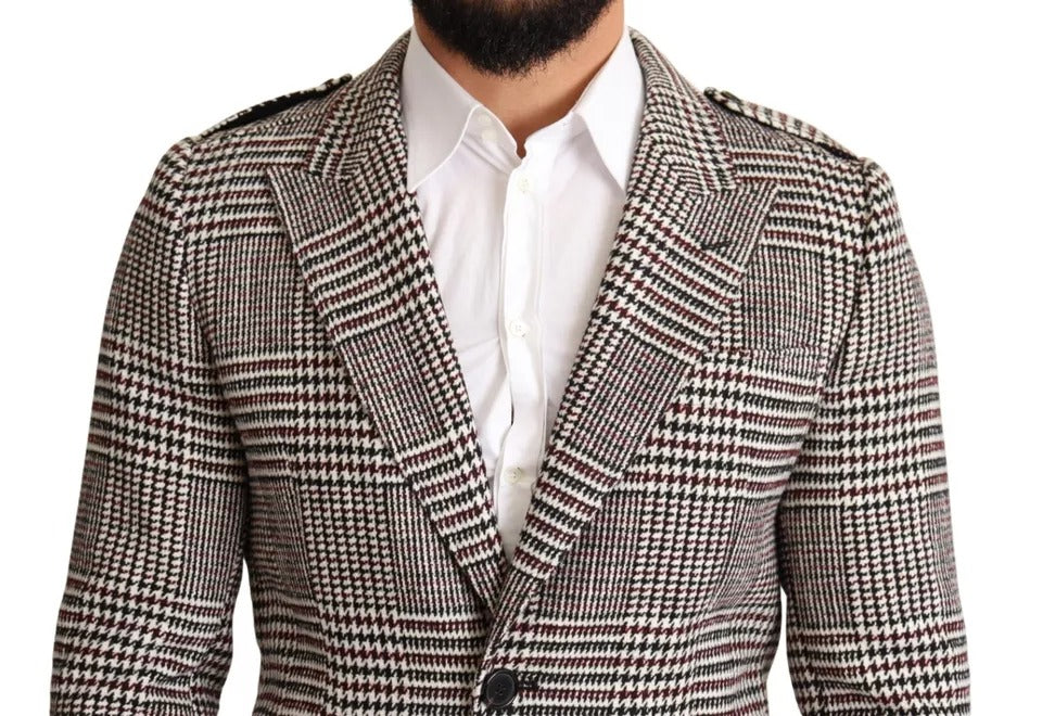 Men’s Dolce &amp; Gabbana Gray Check Plaid Long Trench Coat Jacket