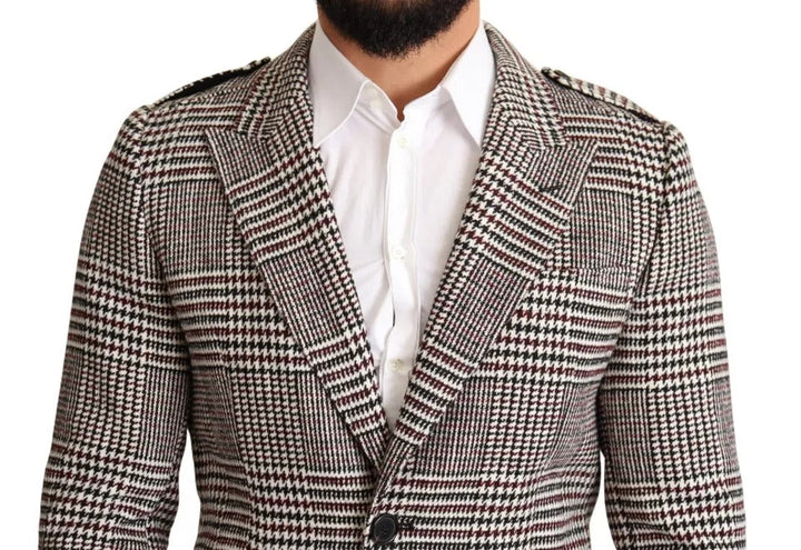 Men’s Dolce &amp; Gabbana Gray Check Plaid Long Trench Coat Jacket