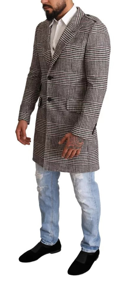 Men’s Dolce &amp; Gabbana Gray Check Plaid Long Trench Coat Jacket