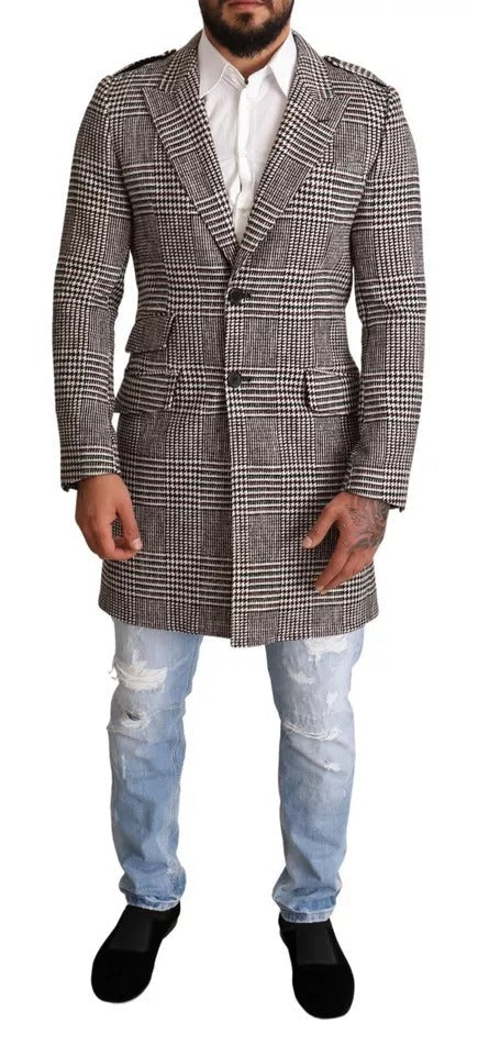 Men’s Dolce &amp; Gabbana Gray Check Plaid Long Trench Coat Jacket