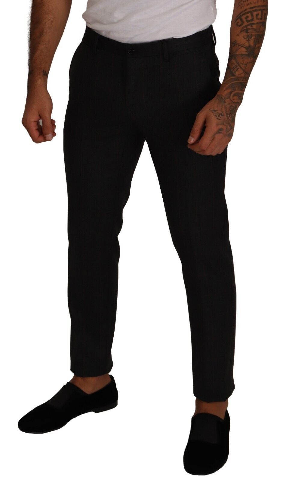 Men’s Dolce &amp; Gabbana Gray Check Wool Formal Trouser Dress Pants