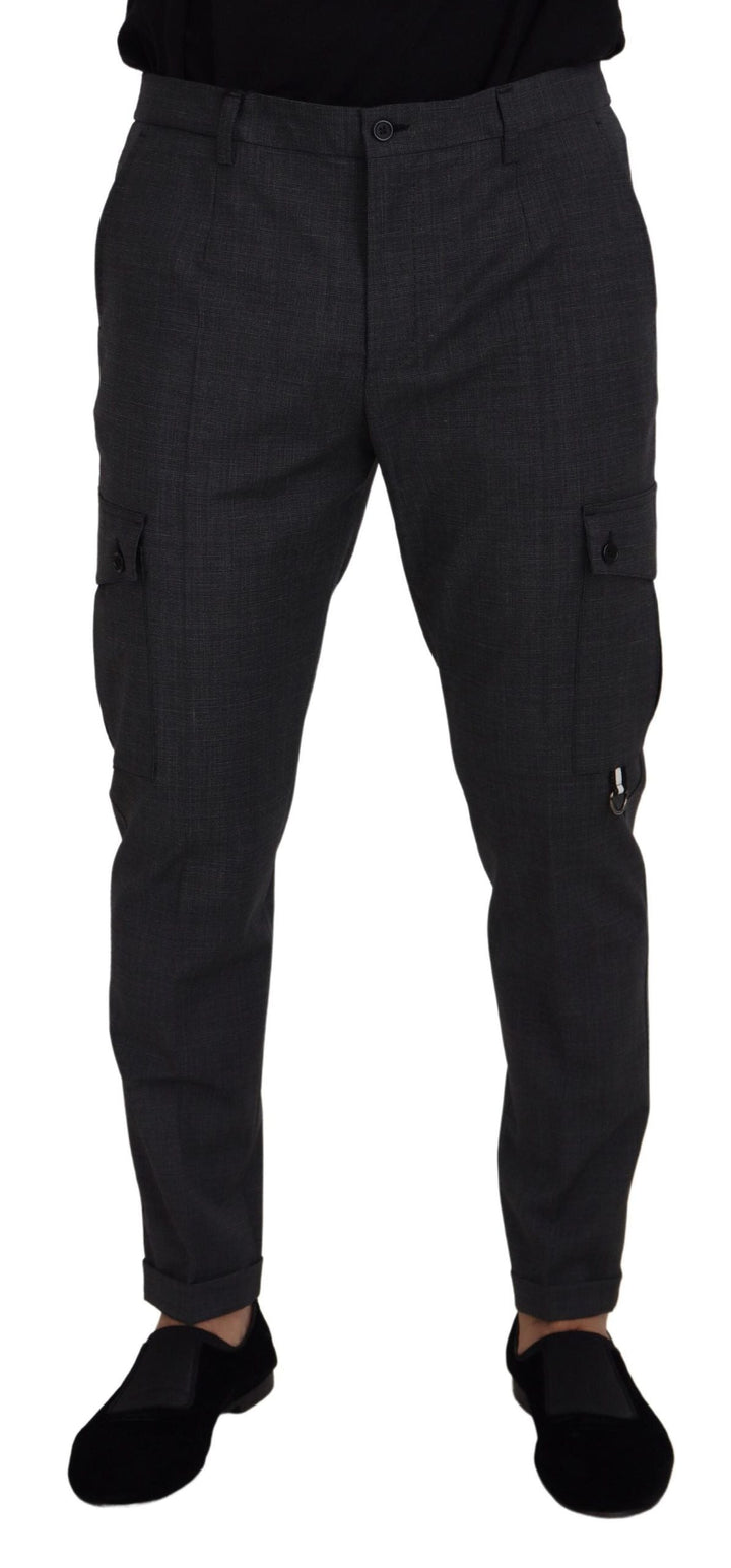 Men’s Dolce &amp; Gabbana Gray Checked Cargo Trousers Stretch Pants