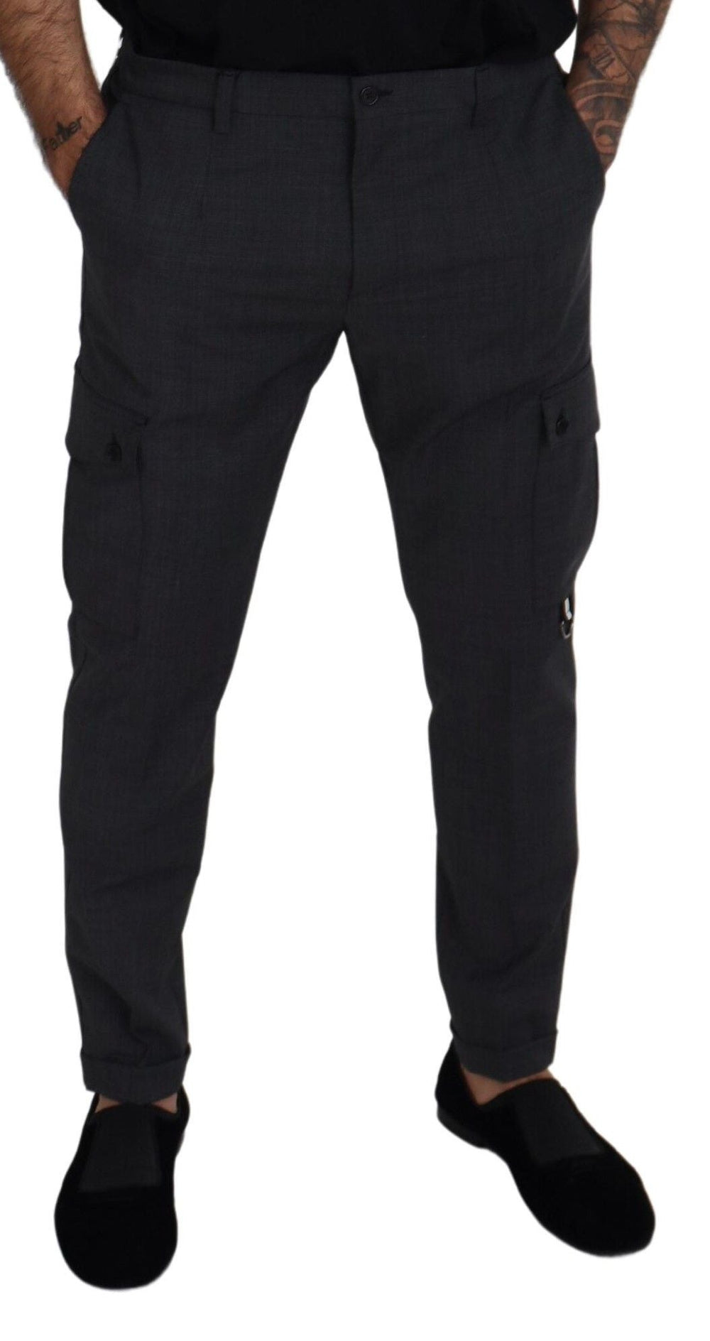 Men’s Dolce & Gabbana Gray Checked Cargo Trousers Stretch Pants