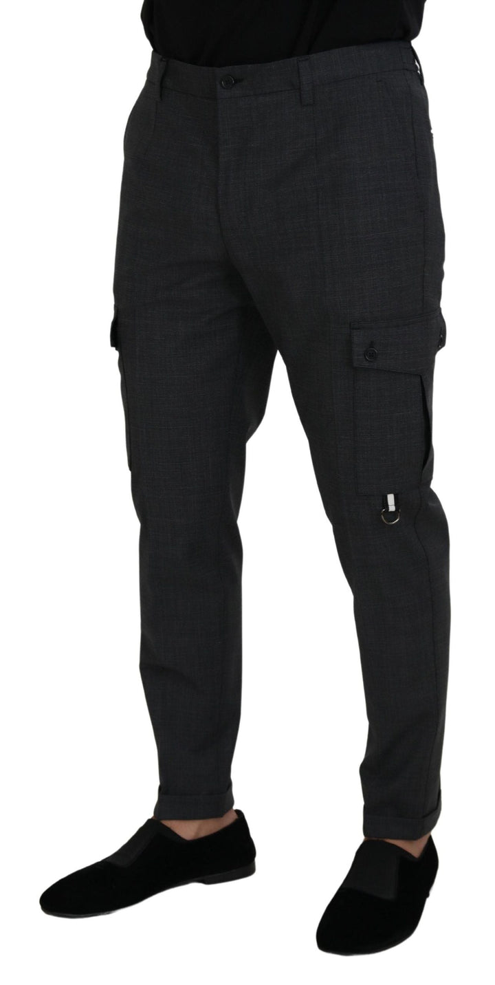 Men’s Dolce &amp; Gabbana Gray Checked Cargo Trousers Stretch Pants