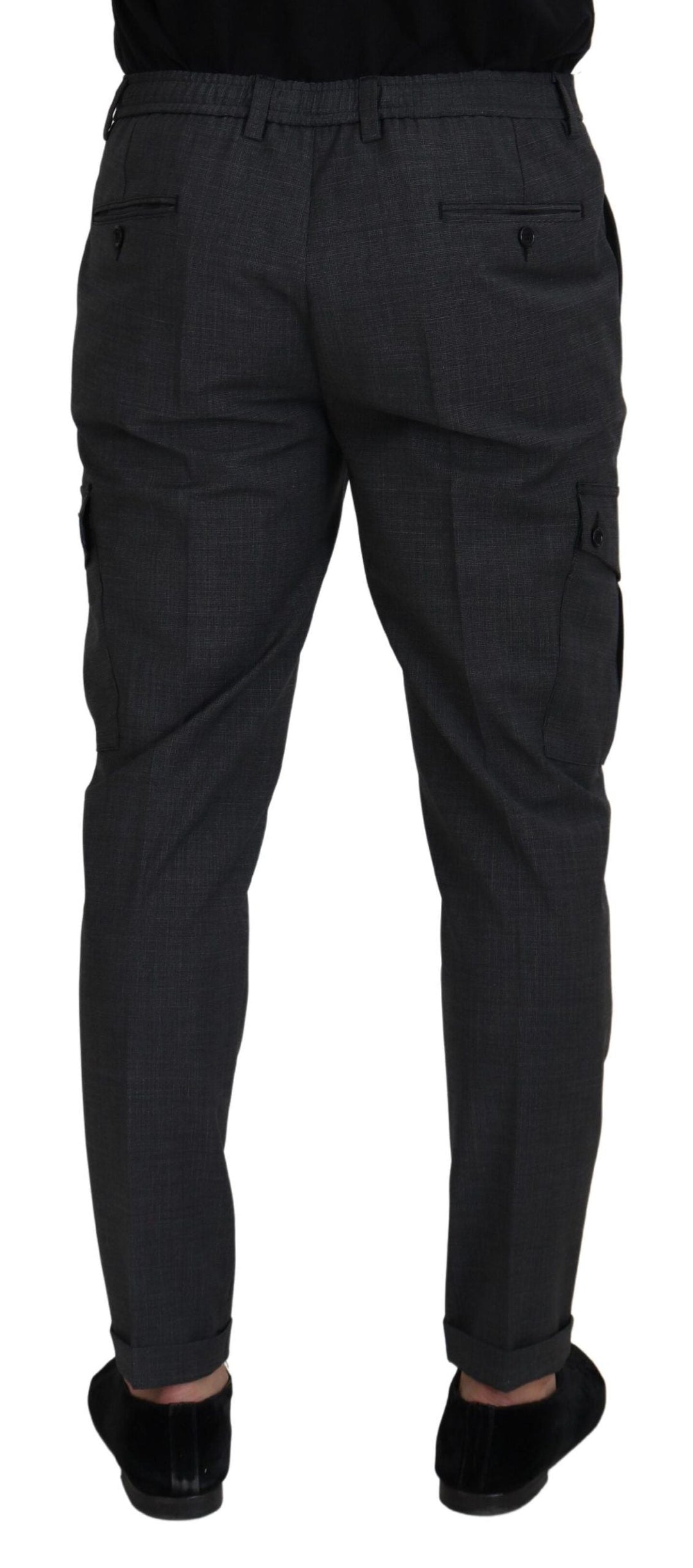 Men’s Dolce &amp; Gabbana Gray Checked Cargo Trousers Stretch Pants