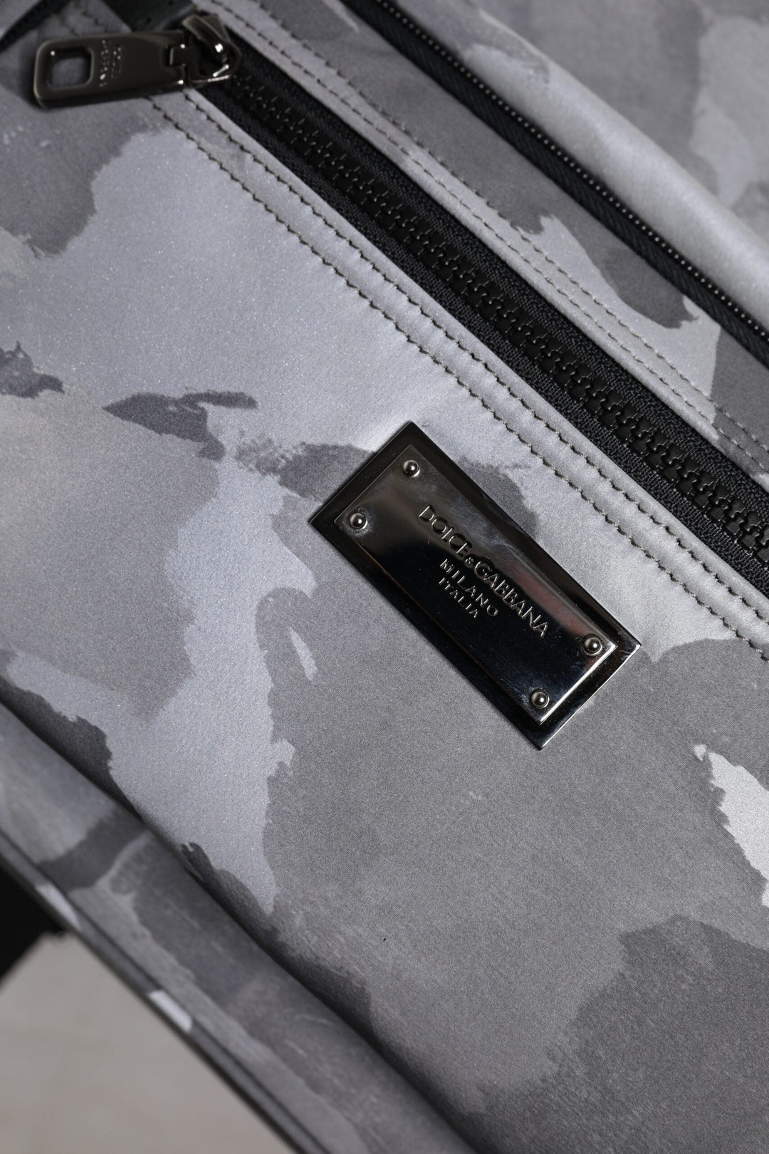 Men’s Dolce &amp; Gabbana Gray Cotton Camouflage Logo Plaque Backpack Bag