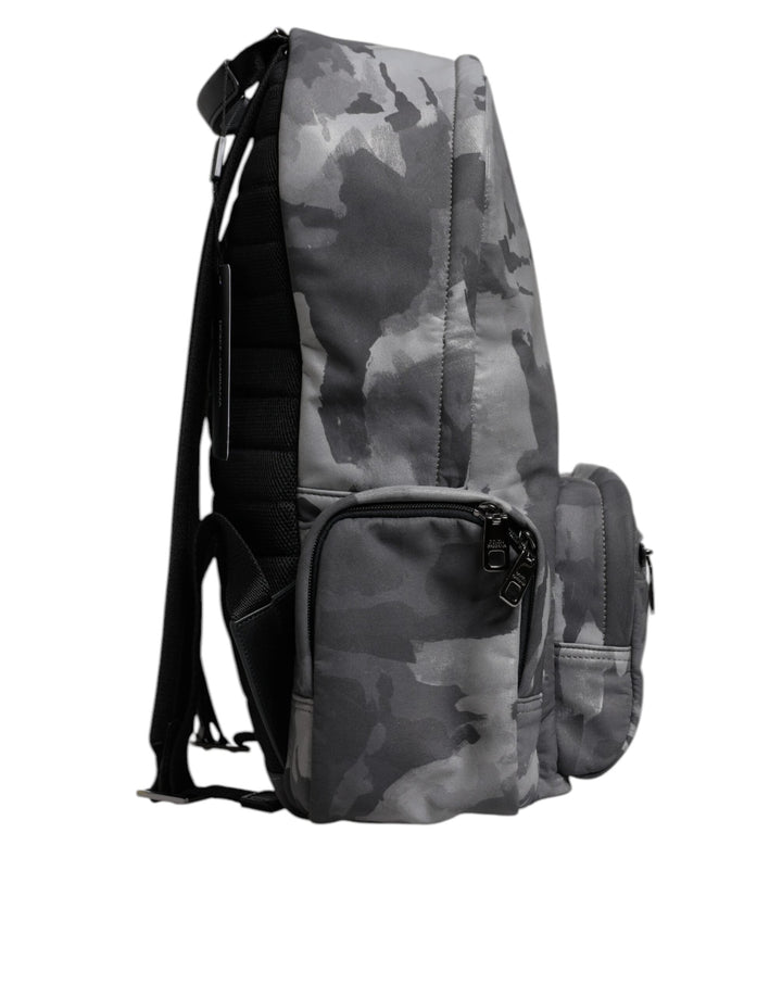 Men’s Dolce &amp; Gabbana Gray Cotton Camouflage Logo Plaque Backpack Bag