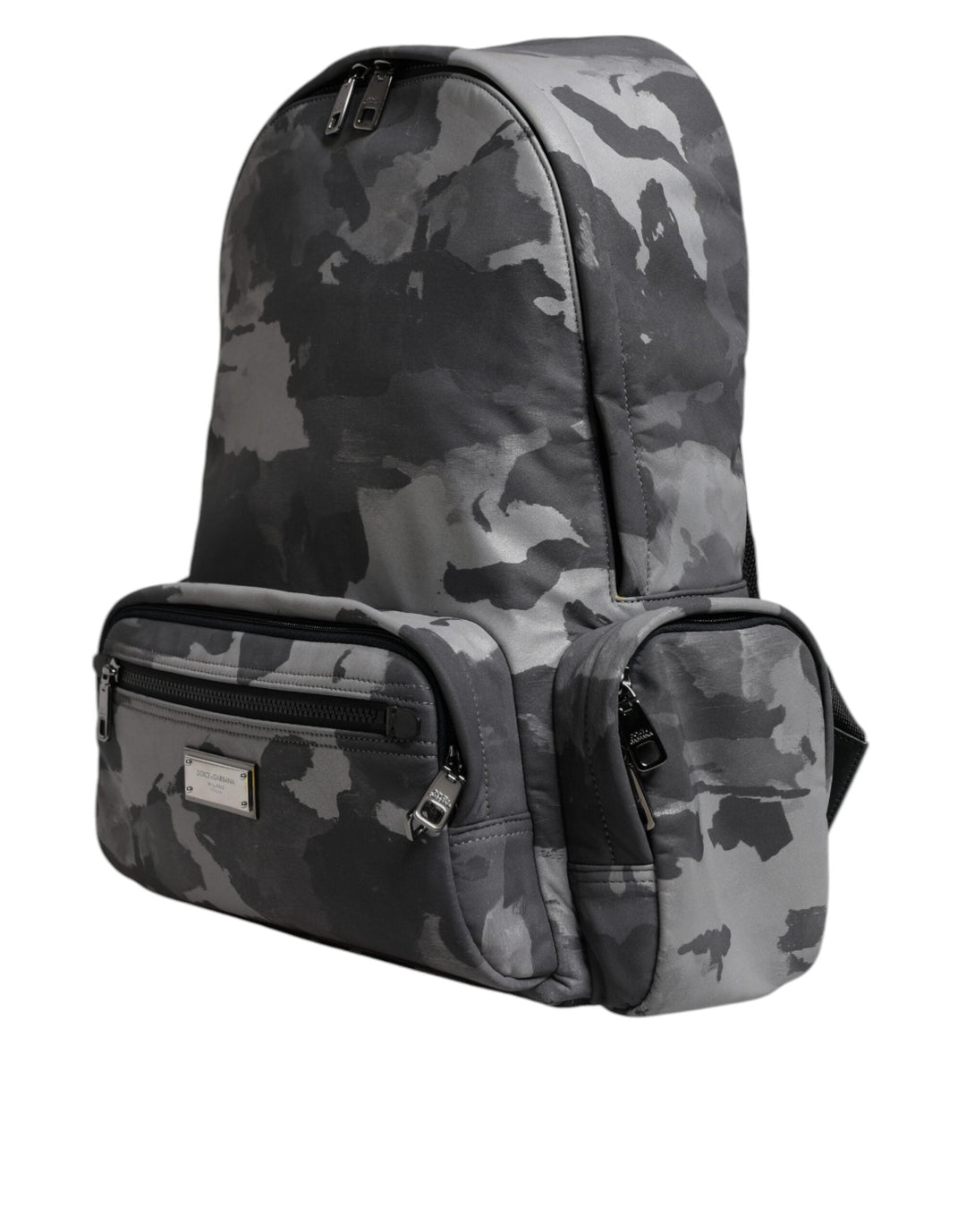 Men’s Dolce &amp; Gabbana Gray Cotton Camouflage Logo Plaque Backpack Bag
