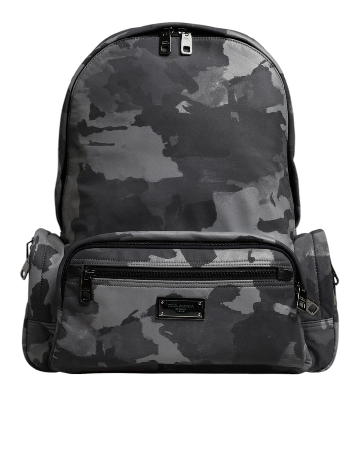 Men’s Dolce &amp; Gabbana Gray Cotton Camouflage Logo Plaque Backpack Bag